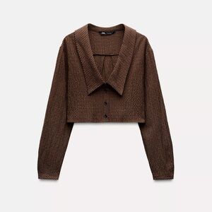 Zara Brown Checkered Cropped Top